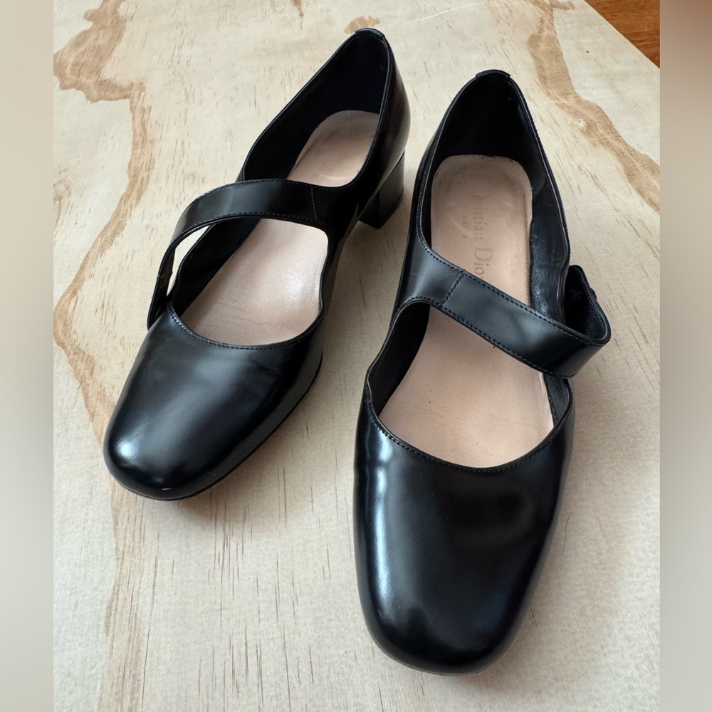 CHRISTIAN DIOR "Uniform" Mary Jane Flats Black Leather Size 36 1/2 Coquette